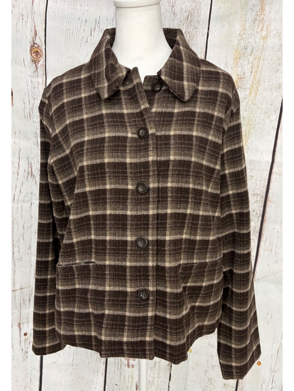 Old Navy Vintage 90’s Y2K Women's Wool Cropped Shadow Brown Plaid Shacket Size L